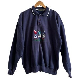VTG Robinson's Navy Blue Golf Men Embroidered Collared Long Sleeve Sweatshirt L